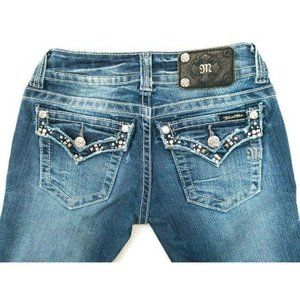 Miss Me Women's Jeans Bling Size 26 JP5755B Boot Rhinestone Distressed Back Flap